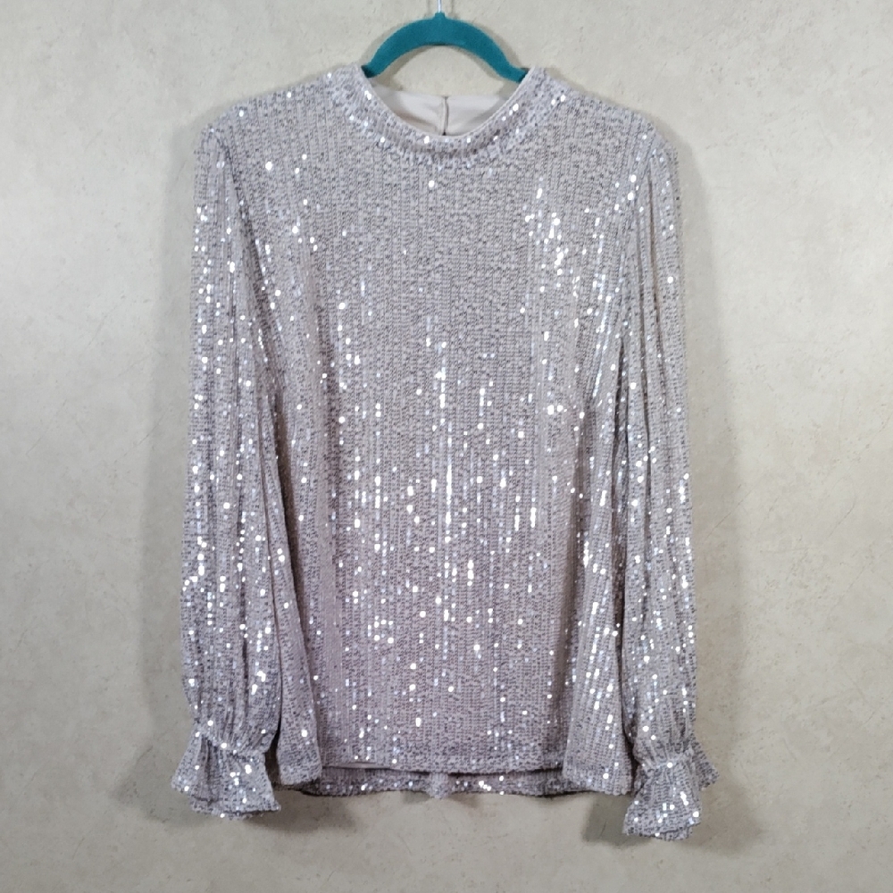 *D134 Lane Bryant tan blouse with all over silver sequins 20 NEW CLEARANCE